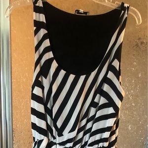 High low black and white striped dress